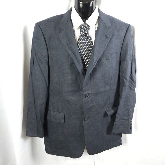 Hart Schaffner Marx Mens 40R Navy Blue Plaid Wool 2-Button Sports Coat Blazer - Picture 1 of 9